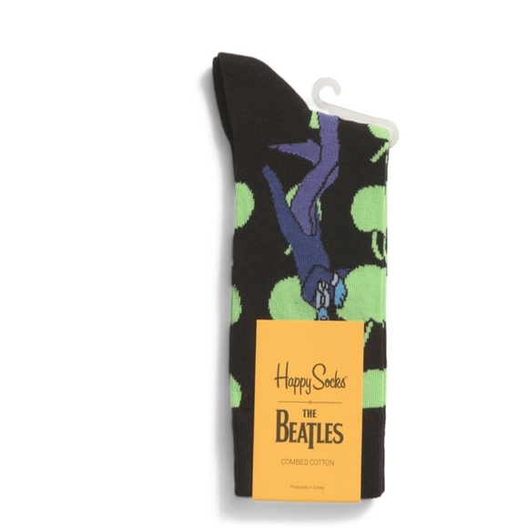 Happy Socks The Beatles Black and Lime Socks Nwt - Picture 1 of 1